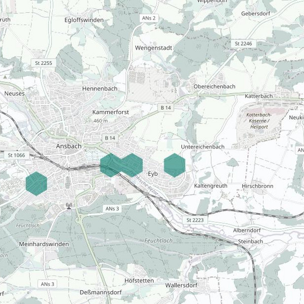 Standorte von Feinstaubsensoren in Ansbach 